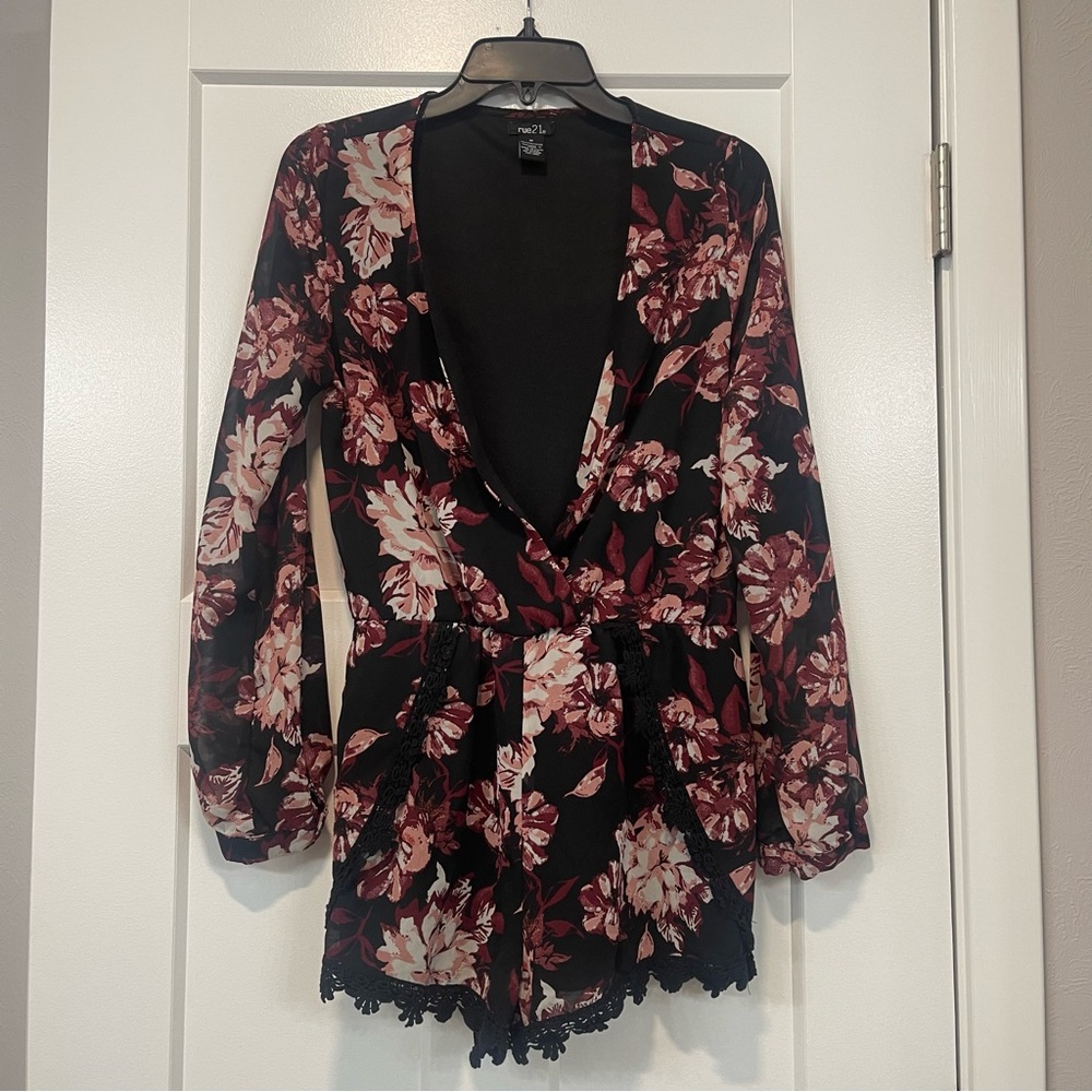 Floral Deep Plunge Neckline Romper